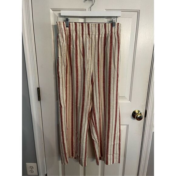 C&C California Cream & Red Stripe Wide Leg Linen Pants sz L NWOT - Picture 1 of 7